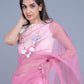 Rajwada Pink Embellished Net Saree with Unstitched Blouse for Women