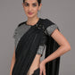 Rajwada Black Embroidered Ready-To-Wear Polyester Saree With Stitched Blouse For Women