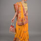 Rajwada Yellow and Red Peacock Embroidered Silk Blend Saree with Unstitched Blouse for Women