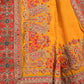 Rajwada Yellow and Red Peacock Embroidered Silk Blend Saree with Unstitched Blouse for Women