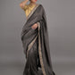 Rajwada Dark Grey Silk Blend Embroidered Saree With Unstitched Blouse For Women