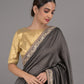 Rajwada Dark Grey Silk Blend Embroidered Saree With Unstitched Blouse For Women