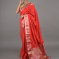 Rajwada Red Silk Blend Woven Saree With Unstitched Blouse For Women