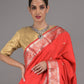 Rajwada Red Silk Blend Woven Saree With Unstitched Blouse For Women