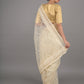 Rajwada Cream Embroidered Net Saree with Unstitched Blouse for Women