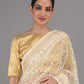 Rajwada Cream Embroidered Net Saree with Unstitched Blouse for Women