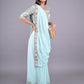 Rajwada Light Blue Embroidered Ready-To-Wear Saree With Stitched Blouse For Women