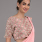Rajwada Peach Ready to Wear Embroidered Chinnon Saree with Stitched Blouse for Women
