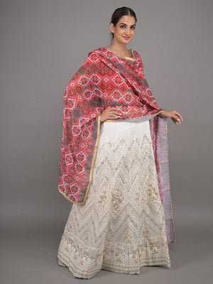 Rajwada White Embroidered Georgette Semi Stitched Lehenga With Unstitched Blouse For Women