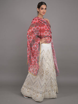 Rajwada White Embroidered Georgette Semi Stitched Lehenga With Unstitched Blouse For Women
