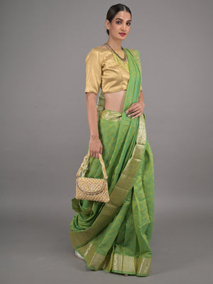 Rajwada Green Cotton Blend Woven Saree with Unstitched Blouse for Women