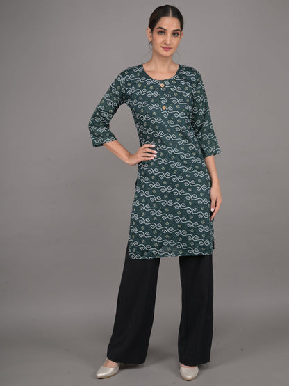Rajwada Dark Green Bandhani Print Cotton Stitched Kurta for Women