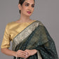 Rajwada Dark Green Silk Blend Woven Saree With Unstitched Blouse For Women