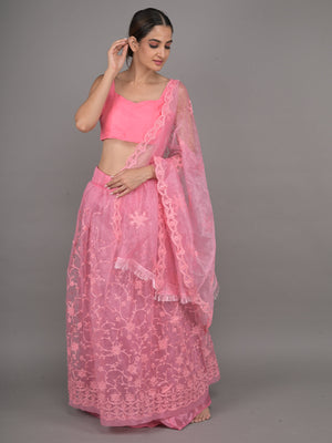 Rajwada Pink Net Semi Stitched Lehenga With Unstitched Blouse For Women