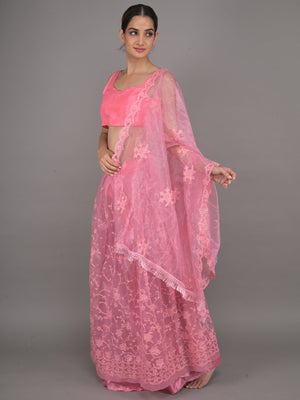 Rajwada Pink Net Semi Stitched Lehenga With Unstitched Blouse For Women