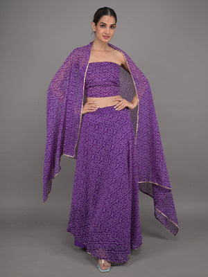 Rajwada Violet Bandhani Printed Georgette Semi Stitched Lehenga With Unstitched Blouse For Women