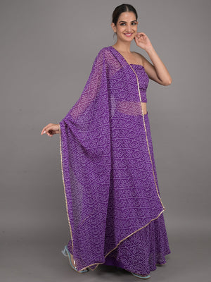 Rajwada Violet Bandhani Printed Georgette Semi Stitched Lehenga With Unstitched Blouse For Women