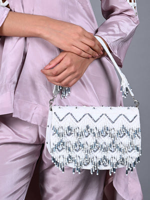 Rajwada White Embellished Clutch Bag For Women