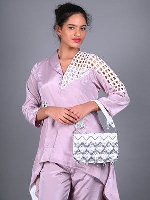 Odette White Embellished Clutch Bag For Women