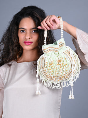 Rajwada Light Green Embroidered Potli Bag For Women
