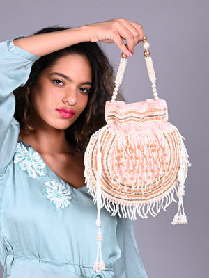 Rajwada Pink Embroidered Potli Bag For Women