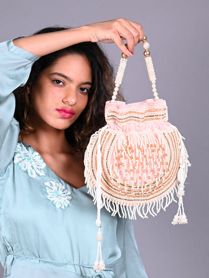Rajwada Pink Embroidered Potli Bag For Women