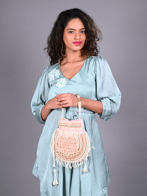 Rajwada Pink Embroidered Potli Bag For Women