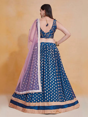 Rajwada Blue Silk Blend Embroidered Semi-Stitched Lehenga For Women