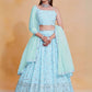 Rajwada Sky Blue Georgette Embroidered Semi-Stitched Lehenga For Women