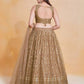 Rajwada Brown Net Embroidered Semi-Stitched Lehenga For Women