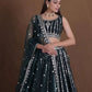 Rajwada Dark Green Georgette Embroidered Semi-Stitched Lehenga For Women