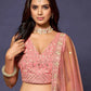 Rajwada Peach Silk Blend Embroidered Semi-Stitched Lehenga For Women