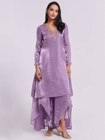 Rajwada Purple Organza Embroidered Stitched Kurta Set For Women