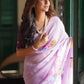 Rajwada Pink Organza Printed Saree With Unstitched Blouse For Women