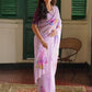 Rajwada Pink Organza Printed Saree With Unstitched Blouse For Women