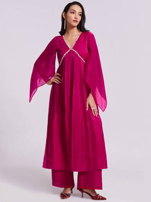 Rajwada Pink Organza Embroidered Stitched Kurta Set For Women
