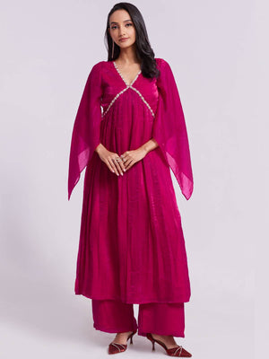 Rajwada Pink Organza Embroidered Stitched Kurta Set For Women