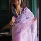 Rajwada Lavender Organza Printed With unstitched Blouse For Women