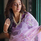 Rajwada Lavender Organza Printed With unstitched Blouse For Women