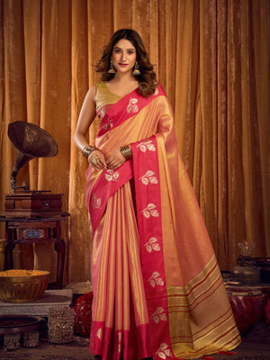 Rajwada Red and Mauve Silk Blend Woven Saree For Women