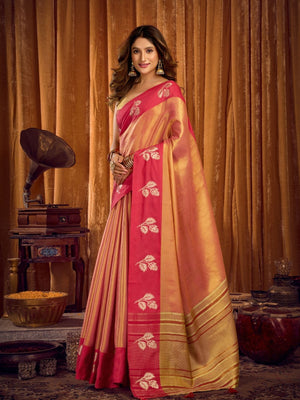 Rajwada Red and Mauve Silk Blend Woven Saree For Women