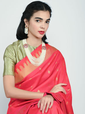 Rajwada White And Pink Alloy Beaded Pearl Jewellery Set For Women