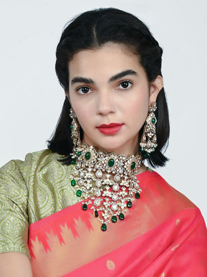 Rajwada Golden And Green Alloy Kundan And Stone Jewellery Set For Women