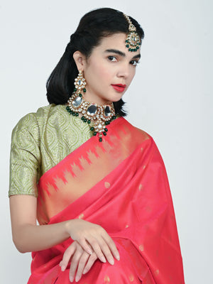 Rajwada Green And Golden Alloy Beaded Pearl And Kundan Jewellery Set For Women
