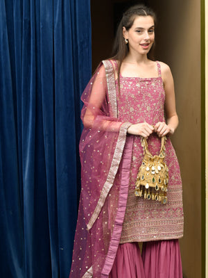Rajwada Beige Suede Embellished Potli For Women