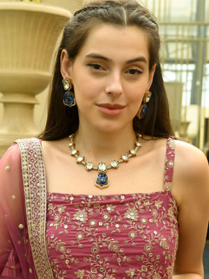 Rajwada Blue Mixed Metal Embellished Neck Piece Set For Women