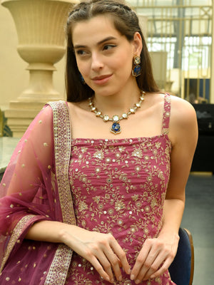 Rajwada Blue Mixed Metal Embellished Neck Piece Set For Women