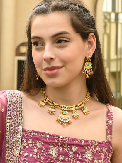 Rajwada Gold Mixed Metal Embellished Neck Piece Set For Women