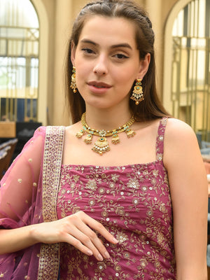 Rajwada Gold Mixed Metal Embellished Neck Piece Set For Women