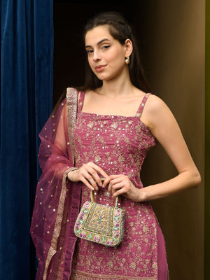 Odette Multicolor Suede Embellished Hand Bag For Women